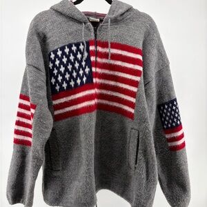 Vintage Yari Artesianias Flag Sweater Size Large Zip Hoodie USA Wool Gray